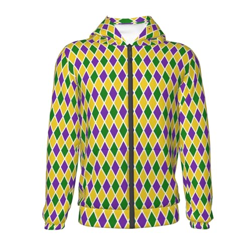 Mardi Gras Purple Yellow Plaid Kid Hoodies Boys Zip Up Sweatshirts Girls Pullover with Pocket2