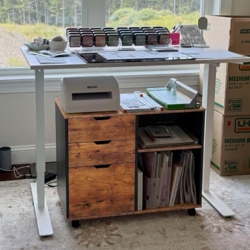 Image of FFO Modern Bedside Table with Drawer & Open Shelf, Wooden Top with Metal Frame, Compact Nightstand for Bedroom, End Table for Living Room