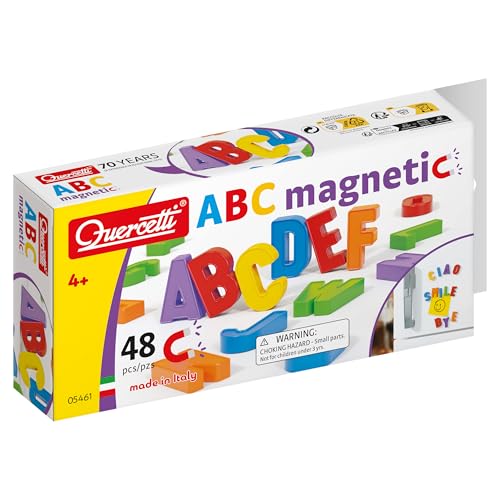 Quercetti Refill 48 Letters, Lettere Magnetiche per Bambini 4+ anni, Giochi Educativi, Giochi Magnetici per Bambini Colorati Ideale per Lavagna per Bambini Magnetica, Made in Italy