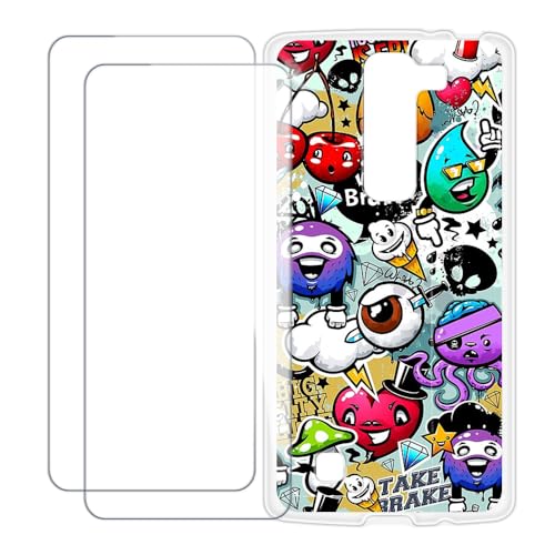 UOGNADGD Compatible with LG G4 Mini Case Colorful Custom Cover with 2 Pack Tempered Glass Screen Protectors - Shockproof Scratch-Resistant (Graffiti)