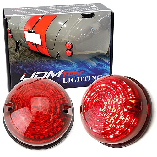 iJDMTOY 12V 70mm Round Dome Shape Flush Mount Red Lens Brilliant Red LED Taillight Tail/Brake Lights, Turn Signal Lamps, Compatible With Classic 50s 60s Car Caravan Truck SUV, etc