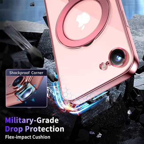 Image of Magnetic for iPhone 16E /17E Case with Invisible Stand[Compatible with MagSafe][Full Camera Lens Protector][Military Drop Protection] Shockproof Not Yellowing Clear Slim Soft for Women Men
