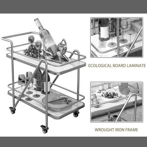 Image of Brown Art SHOPPEE 2 Tier Solid Metal Bar Trolley Serving Trolley Coffee Table Bar Trolley Serving with Wheel Home and Restaurant Mobile Cart for Food Serving Table for Living Room (Black & White)
