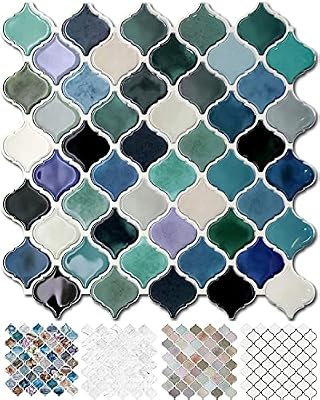 STICKGOO 10-Sheet Teal Arabesque Tile Peel and Stick Backsplash, 12”X12” Self Adhesive Wall Tiles, Stick on Backsplash for Kitchen & Bathroom (Pack of 10, Thicker Design)