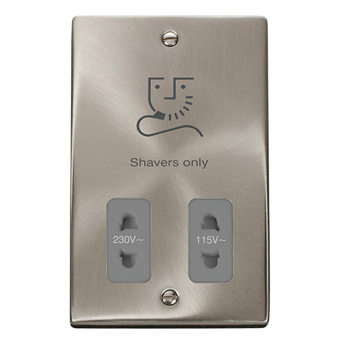 Click Satin Chrome Satin - Brushed Chrome Shaver Socket 115V/230V - Grey Insert