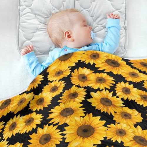 Image of Nursery Bed Blankets for Baby Boy and Girl Soft Crib Receiving Blanket for Toddler and Infant 30X40in Sunflowers