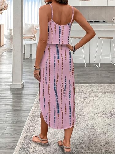 Image of RoseSeek Women's Spaghetti Strap Tie Dye Cami Sun Dress Beach Midi Summer Dresses Resort Wear Vacation Outfits