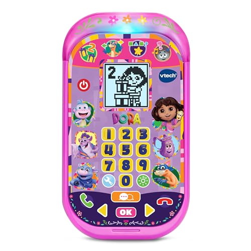 VTech - Dora L’Exploratrice Le Smartphone Éducatif - Téléphone Enfant Bilingue avec Écran Rétroéclairé, 4 Jeux - Jouet Interactif Dora - Cadeau Enfant...