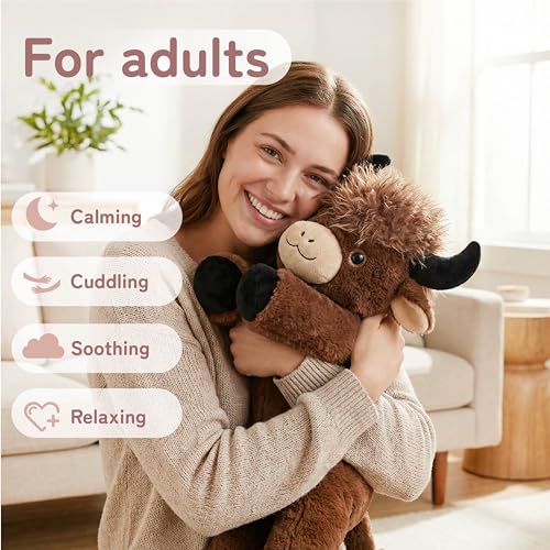 Image of Niuniu Daddy Highland Cow Weighted Stuffed Animals, 20 Inch 3.3 lbs Weighted Plushies, Heavy Calming Body Pillow for Sleeping, Sensory Lying Lap Pad Toy Huggable Gift for Kids and Adults