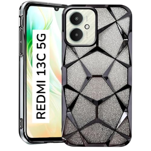 Image of Protective Gliter Case for Redmi 13C 5G Diamond Glitter Protective Cover with Geometric Pattern Design (Black)
