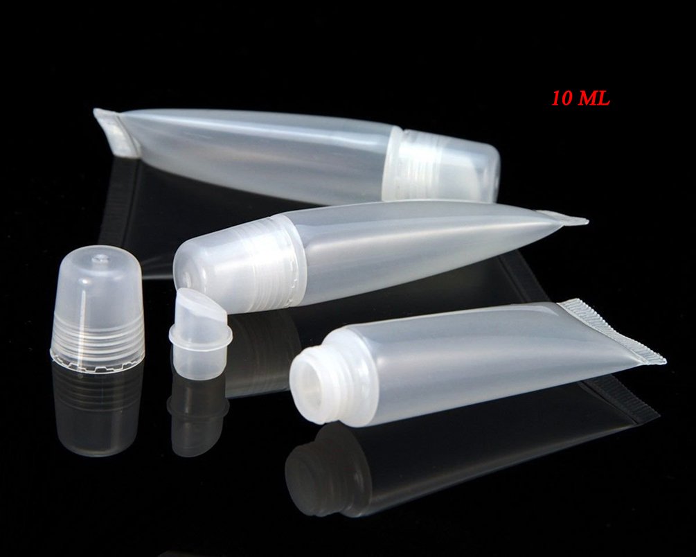 EWANDA STORE 50PCS 10ml Empty Tubes Lip Gloss Balm Clear Cosmetic Mini Containers with Bevel Stoppers