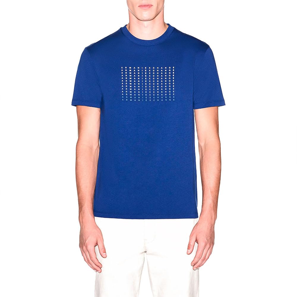 Armani Exchange Men's Plain 3D Printed Front Logo T-Shirt, Blue, XL