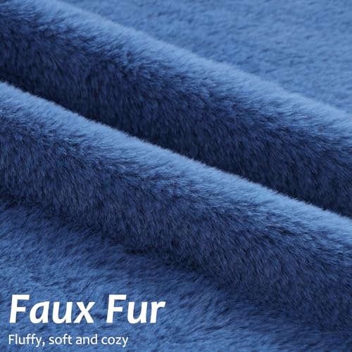 Pallene Faux Fur Plush Throw Pillow Covers 20x20 Set of 2, Soft Fluffy Couch Pillow Covers for Living Room, Navy Blue