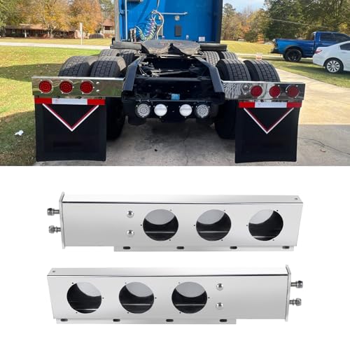 Image of Stainless Steel Mud Flap Hanger Set, 2.5 inch Bolt Spring, 2-1 /2 inch Bolt Spacing 30 inch Length Rear Bar with Circle Light Cutouts for Semi Trucks