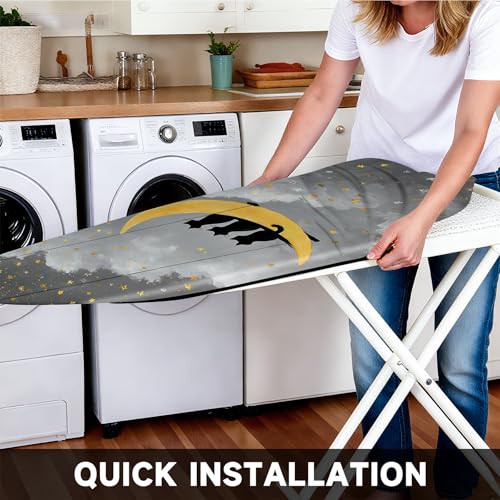 Image of Quick Install Ironing Board Cover 15 inch x 54 inch Ironing Board Cover with Nose Strap Pocket and Elastic Sides Anti-Slip and Heat-Resistant Stylish Home Ironing Board