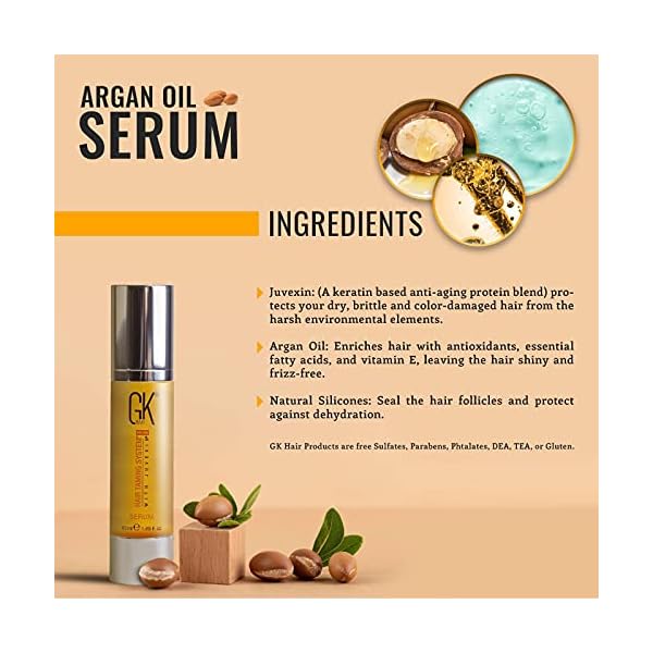 GK-HAIR-Global-Keratin-100-Organic-Argan-Oil-Anti-Frizz-Hair-Serum-169-Fl-Oz50ml-Styling-Smoothing-Strengthening-Hydrating-Nourishing-Heat-Protection-Shine-Frizz-Control-Dry-Damage-Hair-Repair GK HAIR Global Keratin Hair Smoothing Serum (1.69 Fl. Oz/50ml) - 100% Organic Argan Oil Hydrating Strength Shine Dry Damaged Repair Anti Frizz Moistures Nourishment & Weightless Styling All Hair Types