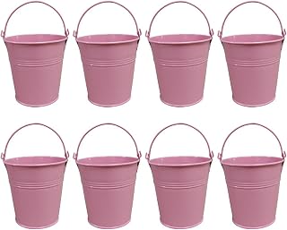 UUYYEO 10 mini cubos de metal para plantas, pequeños cubos de recuerdo de fiesta, cubos de jardín, macetas de flores, cubos de centro de mesa de metal con asas, color rosa