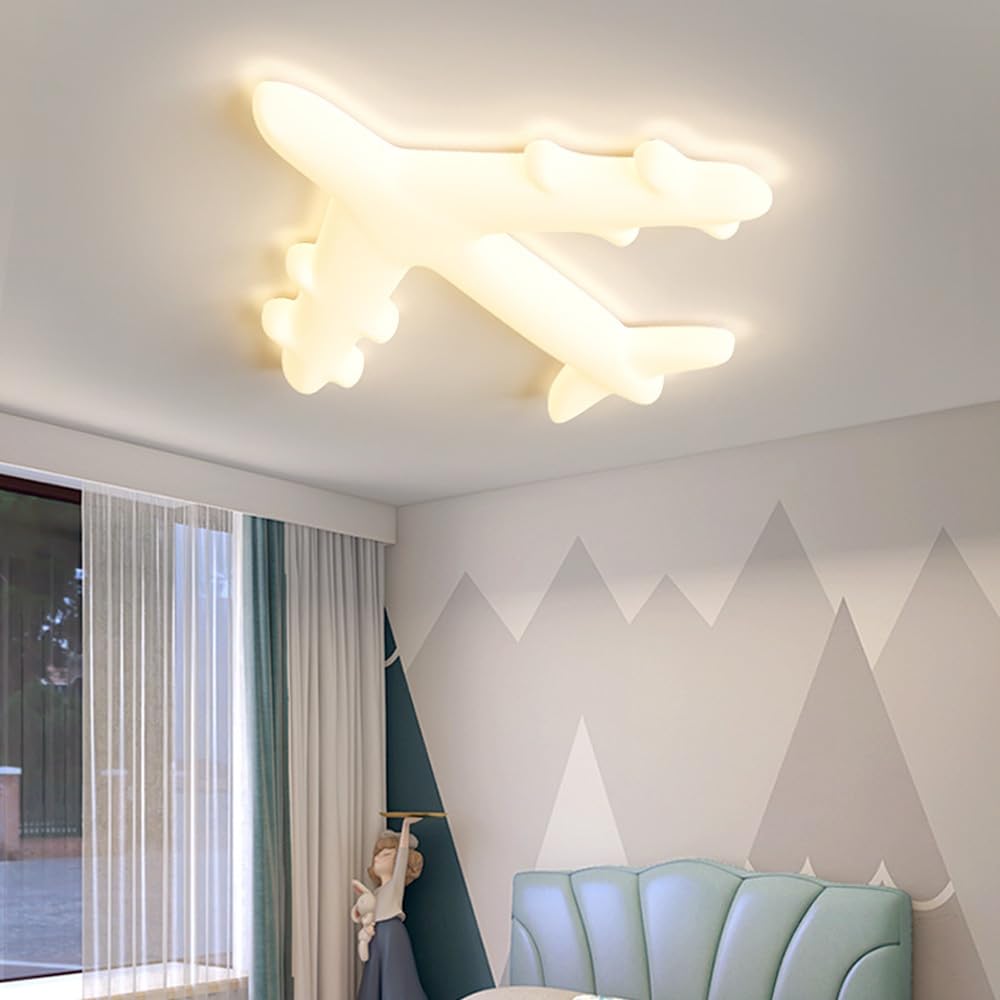 19,6-calowa dziecięca lampa sufitowa do sypialni, mlecznobiała, samolot, lampa sufitowa z możliwością ściemniania, duża lampa LED do sypialni chłopców i dziewcząt