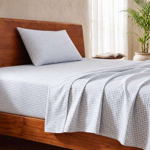 Image of LANE LINEN 100% Organic Cotton Bedsheet for Single Bed - Polka Dot Blue | GOTS Certified, Percale Weave, 60x90 inches, Soft & Breathable, Machine Washable, Includes 1 Pillow Cover