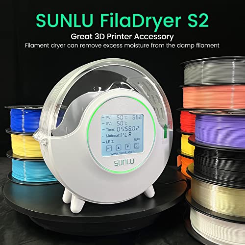 Image of SUNLU Official Filament Dryer S2 Plus, 70℃ Max Temperature, Built-in Circulation Fan, 3D Printer Filament Storage Box Filament Dehydrator, Nylon TPU PLA PETG ABS 3D Printer Filament Dryer Box, White