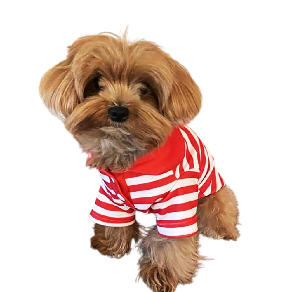 Cute Dog Clothes Striped Dog Polo Shirts Cute Sweater Puppy Clothes Gentle Sweater Pet Clothes for Small Medium Large Dogs Cats (Red Stripe, X-Large