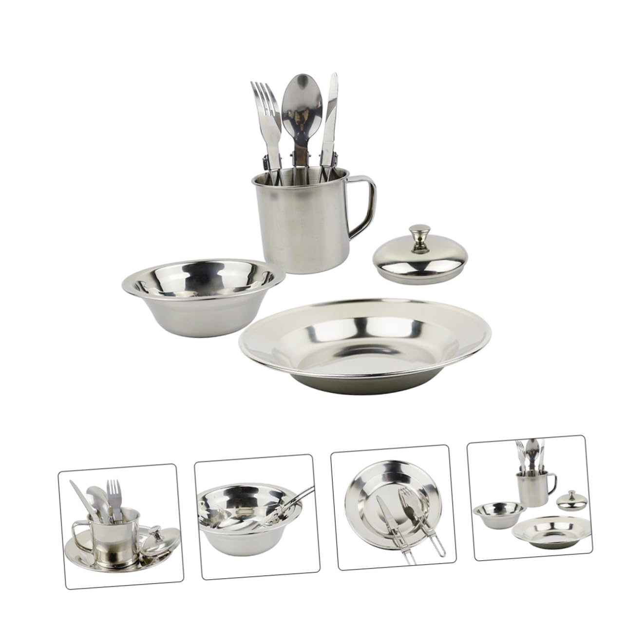 Abaodam Kit de Cuisinière de Camping Inoxydable de Vaisselle Portable pour Personnes pour Activités de Plein Air Barbecue