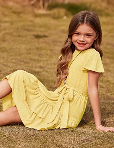 Arshiner Girls Dresses Loose Plain Casual Ruffle Swing Midi Dress with Belt for 5-14 Years3