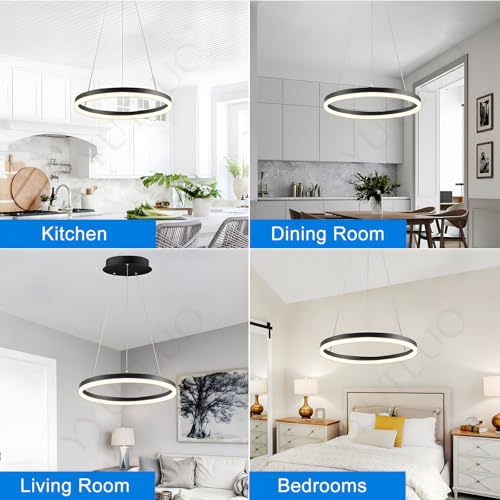 Lustre LED moderne intensité variable suspension 2 anneaux blancs