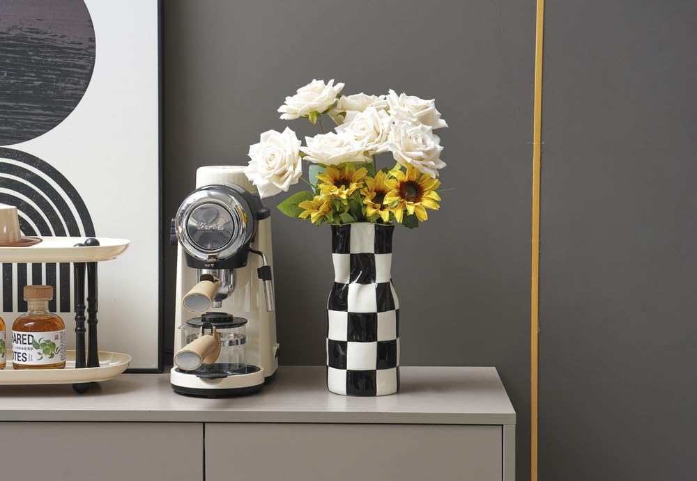 Ceramic Modern Checker Vase for Home Decor, Aesthetic Decoration for Livng Room, Bedroom, Kitchen, Minimalism Abstract Flower Vase Boho Chi, Wabi-Sabi, Hand-Pinched Pottery - Image 5