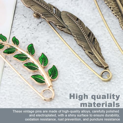 Image of 6 Pcs Large Safety Pins, Unique Styling Design Vintage Chic Brooch Pins Decorative Safety Pin-s for Clothing Giant Retro Sweater Lapel Pins Vintage Brooch Pin-s for Women(Color:Bronze)