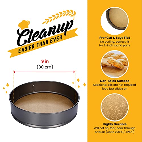 [220 Liners] Heavy Duty 9 Inch Parchment Rounds Paper Baking Sheets | Precut Silicone Coated & Unbleached – Will Not Curl Or Burn – Non-Toxic & Comes In Convenient Packaging #TOP1