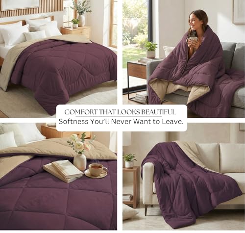 Image of VAS COLLECTIONS Double Size Cotton Reversible Comforter (228x254 cm) | 220 GSM Soft & Breathable AC Quilt | Lightweight All Season Bedding for Double Bed (Vintage Purple)