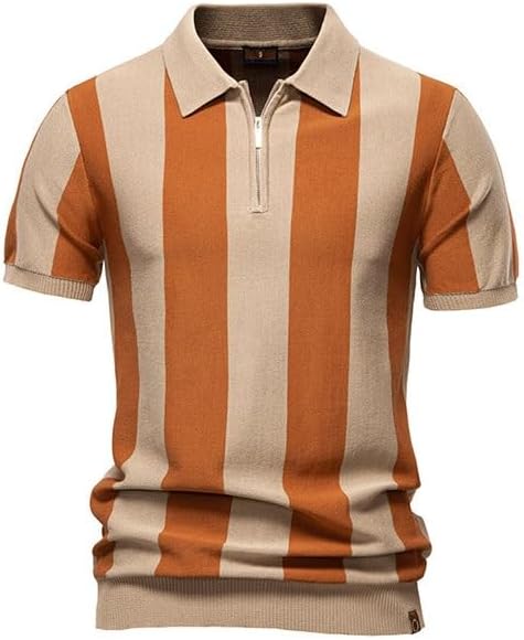 Collar Short Sleeved Woolen Sweater with Striped Top