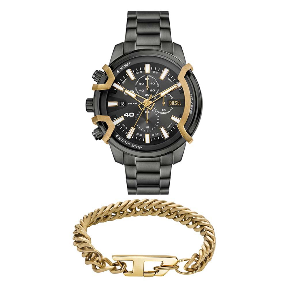 Diesel Reloj de Hombre en Acero Inoxidable Gris Griffed y Pulsera de Tono Dorado, Set