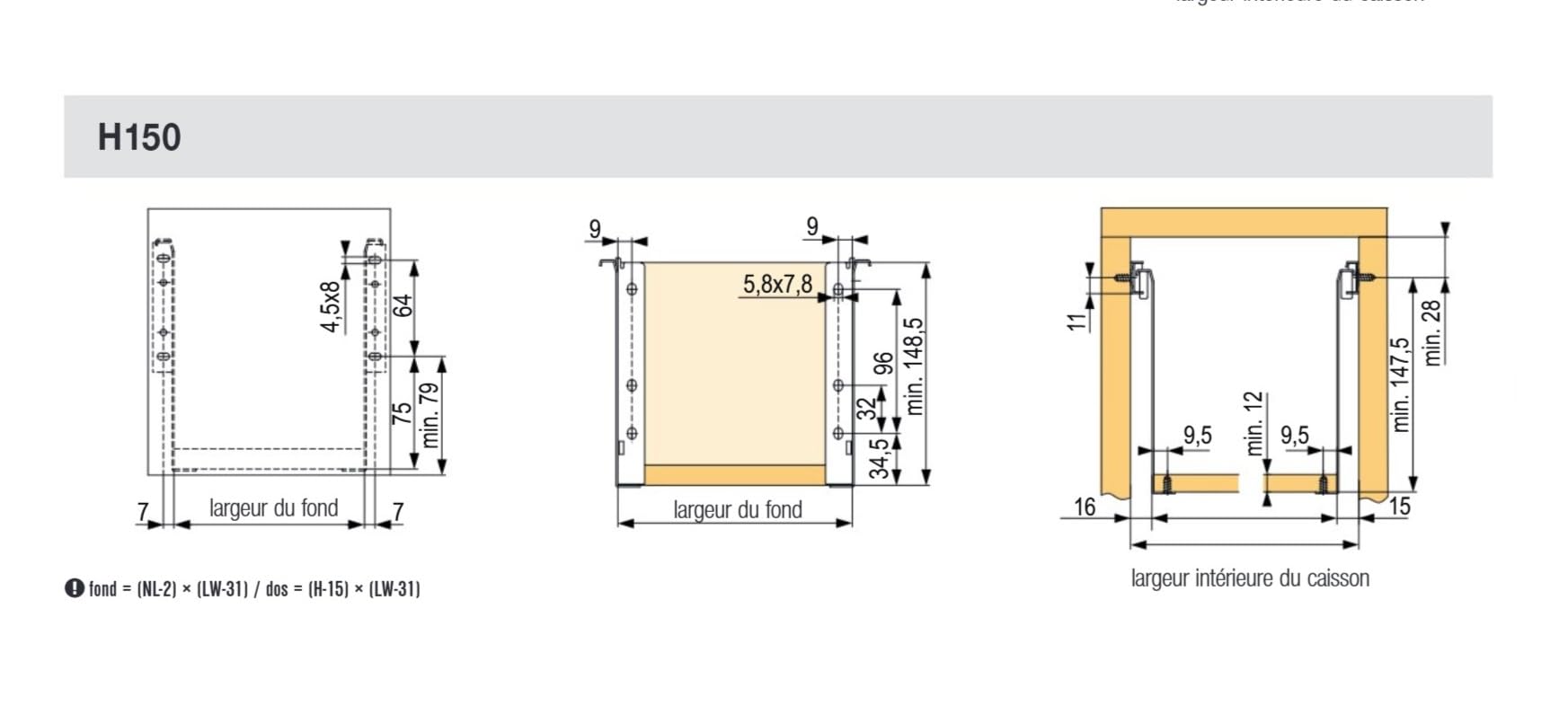 cyclingcolors 2x guida per cassetti a rulli con sponde guide per mobili in legno binari scorrevoli mobile porta cucina bagno, altezza 150mm, lunghezza 300mm, 25kg, grigio