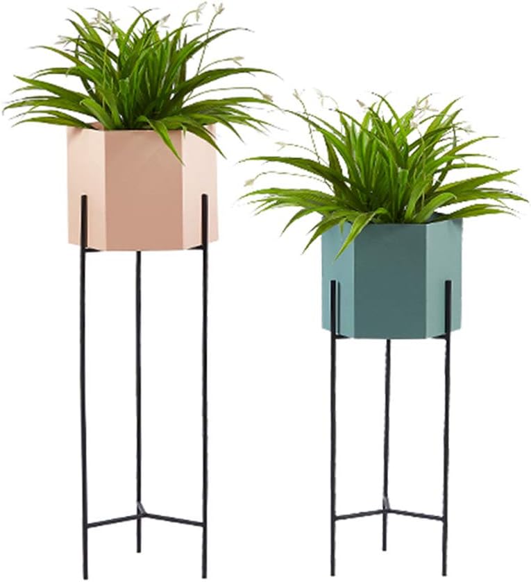 Nordic Metal Flower Stand Plant Pot Rack Indoor Living Room Balcony Decoration Display Shelf Outdoor Planter Holder Blue/Pink(Pink,L)