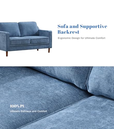 Image of Kingfun 60 inch Chenille Sofa, Loveseat Couch, Mid Century Modern Love Seat Couches with Solid Wood Frame for Living Room Bedroom