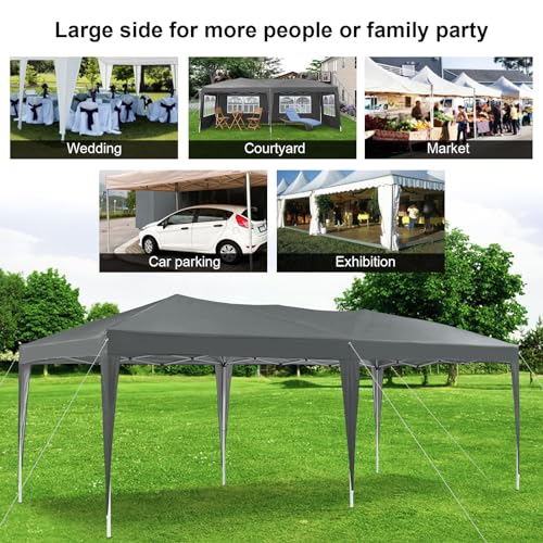 LEMROE Pop Up Large Gazebo 3 x 6M with Sides, Party Tent Event Shelter Heavy Duty Camping Gazebo with Rainproof 210D Marquee for Garden Outdoor (grey-with sidewalls) - Image 6