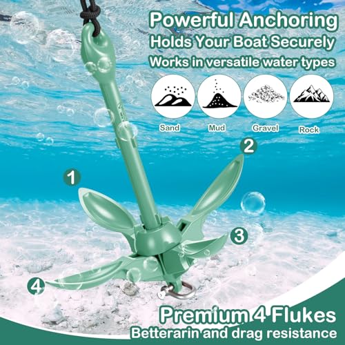 Image of Lounsweer 2 Pack 1.5 /3.5 lb Marine Kayak Anchor Kit Folding Grapnel Anchor Kit Boat Kayak Fishing Accessories for Small Boats Kayaks Canoe Paddle Boards