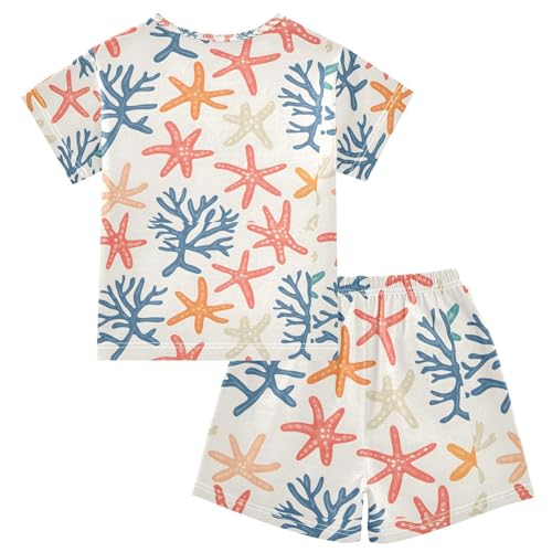 ALAZA Colorful Starfish Retro Pajamas Set Short Sleeve Cotton Sleepwear Summer Pjs 2 Piece 5-14Y2