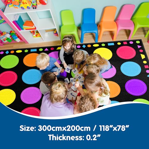 Booooom Jackson Classroom Rug - 7'6''x13' Macaron Calming Circle Preschool Classroom Carpet, Non-Slip & No-Trip Edges, Vibrant Colors for Kids Playroom Floor Mat - image 3