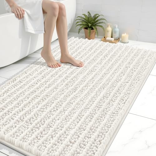 Image of Arotive Luxury Large Bathroom Rugs 47x32, Extra Soft Thick Absorbent Shaggy Chenille Bath Rugs, Machine Wash Dry, Bath Mats for Bathroom Floor, Tub and Shower, Home Decor Accessories, Ivory