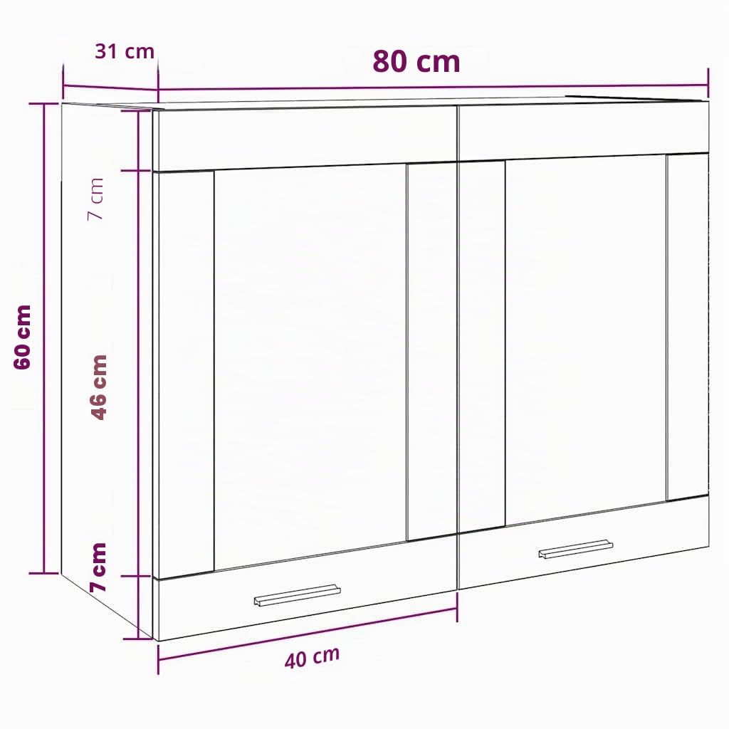 vidaXL Armoire Murale en Verre Lyon, Gris Béton, 80x31x60 cm, Bois d’ingénierie & Verre, Meuble Suspendu, Armoire pour Salle de Bain & Cuisine, Organisateur Maison