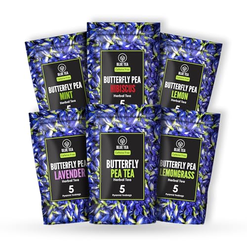 BLUE TEA - Butterfly Pea Flower Sampler (6 Flavors, 30 Tea Bags) ...