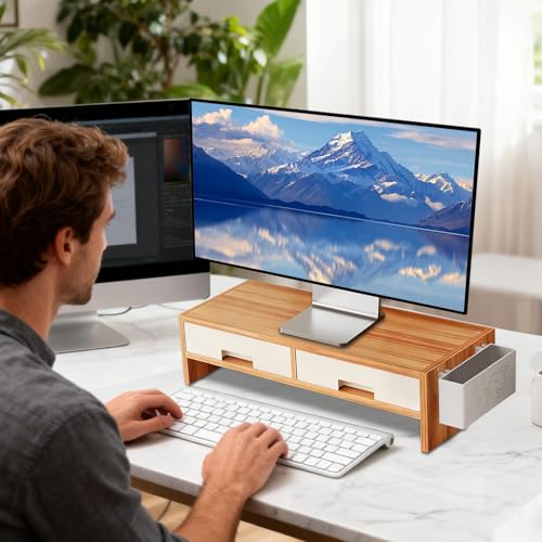 Support de moniteur ergonomique double tiroir contre le bureau encombré - 3