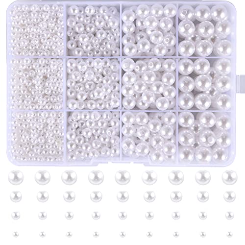 1320Pcs White Pearl Beads Bulk 4mm 6mm 8mm 10mm Loose Pearl Bead with Hole
