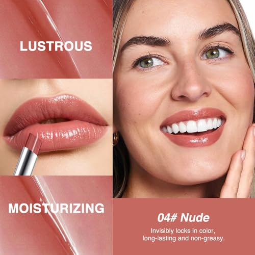 Image of Nude Honey Tinted Lip Balm for Women, Hydrating Lip Oil Stick Lip Gloss Lipstick for Mature Skin, Sheer Lightweight Moisturizing Lip Tint Balm with Natural Shine, Vegan & Cruelty-Free
