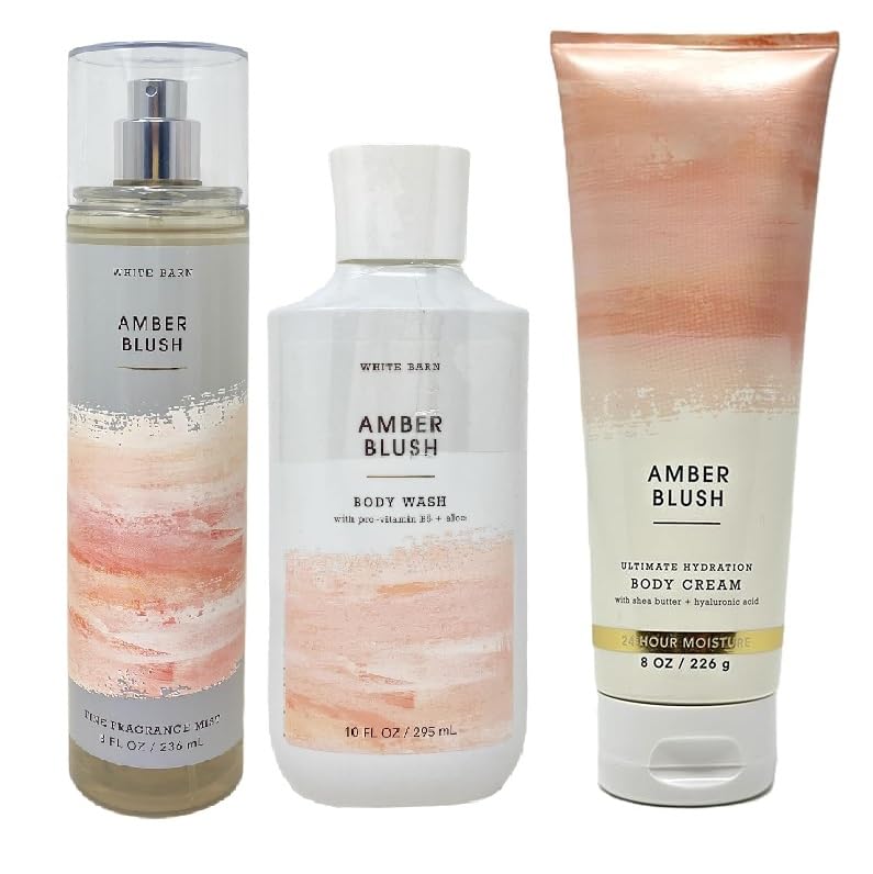Bath and Body Works Amber Blush 3 Piece Body Care Set - Mist, Shower Gel, and Body Cream - Full Size