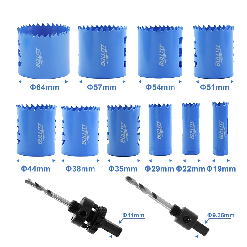 BULLITT 10PCS Bi-Metal Combination Hole Saw Set,19-64m M42 Hole Saw Kit with 2 Arbors,a Pilot Drill,a Hexagonal Wrench for Metal,Wood - Image 2