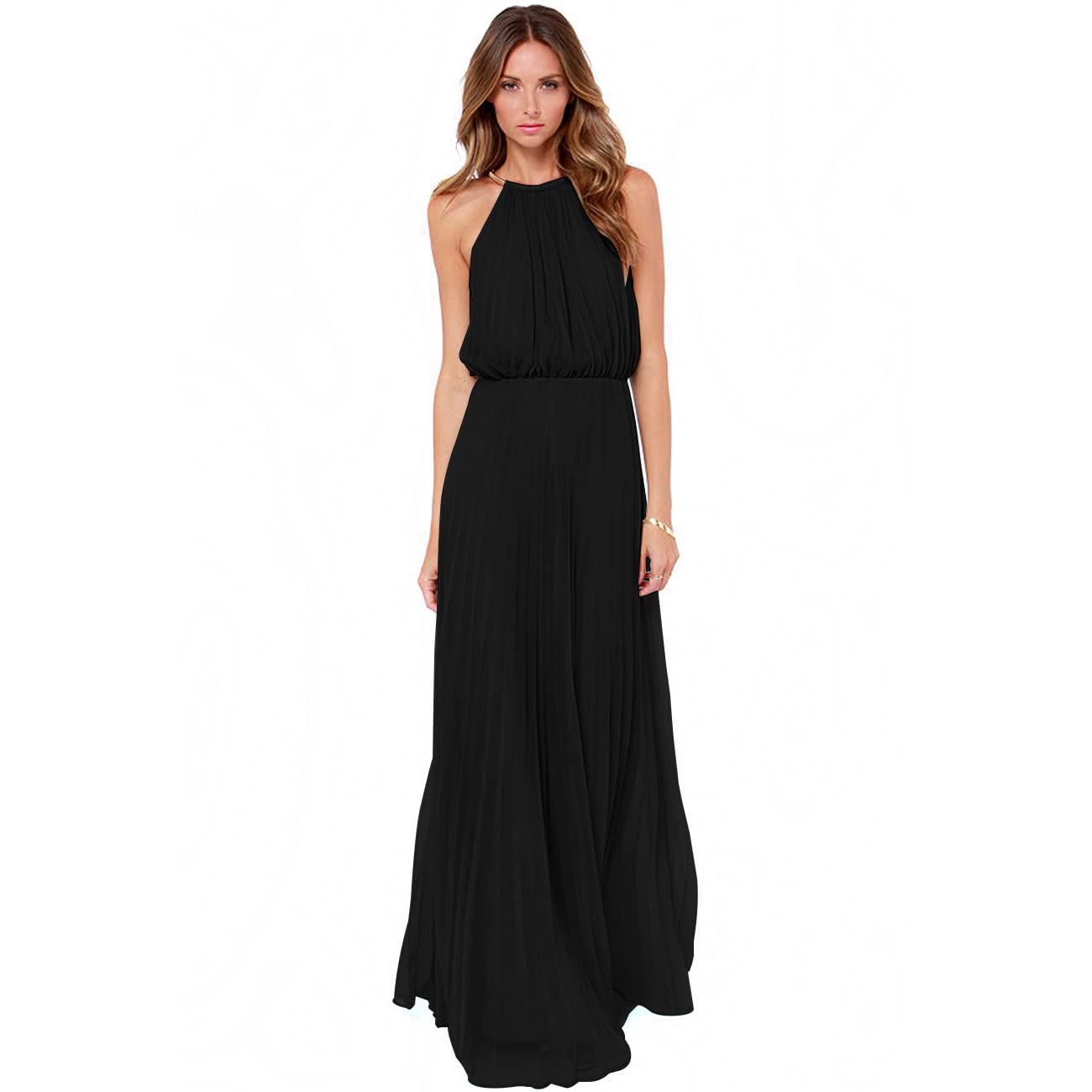 KOEMCY Vestido Elegante Mujer Vestido Sin Mangas Vestido Largo Mujer Cuello Halter Cocktail Falda Larga Fiesta